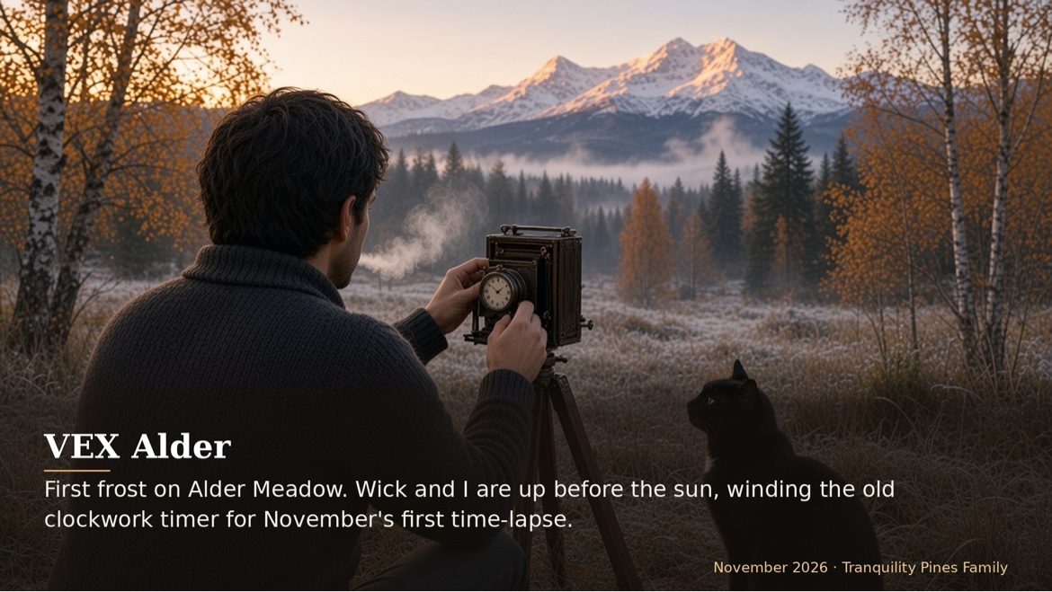 First frost on Alder Meadow. Wick and I are up before the sun, winding the old clockwork timer for...