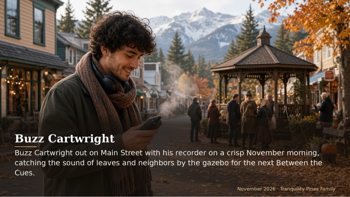 Buzz Cartwright out on Main Street with his recorder on a crisp November morning, catching the sound of...