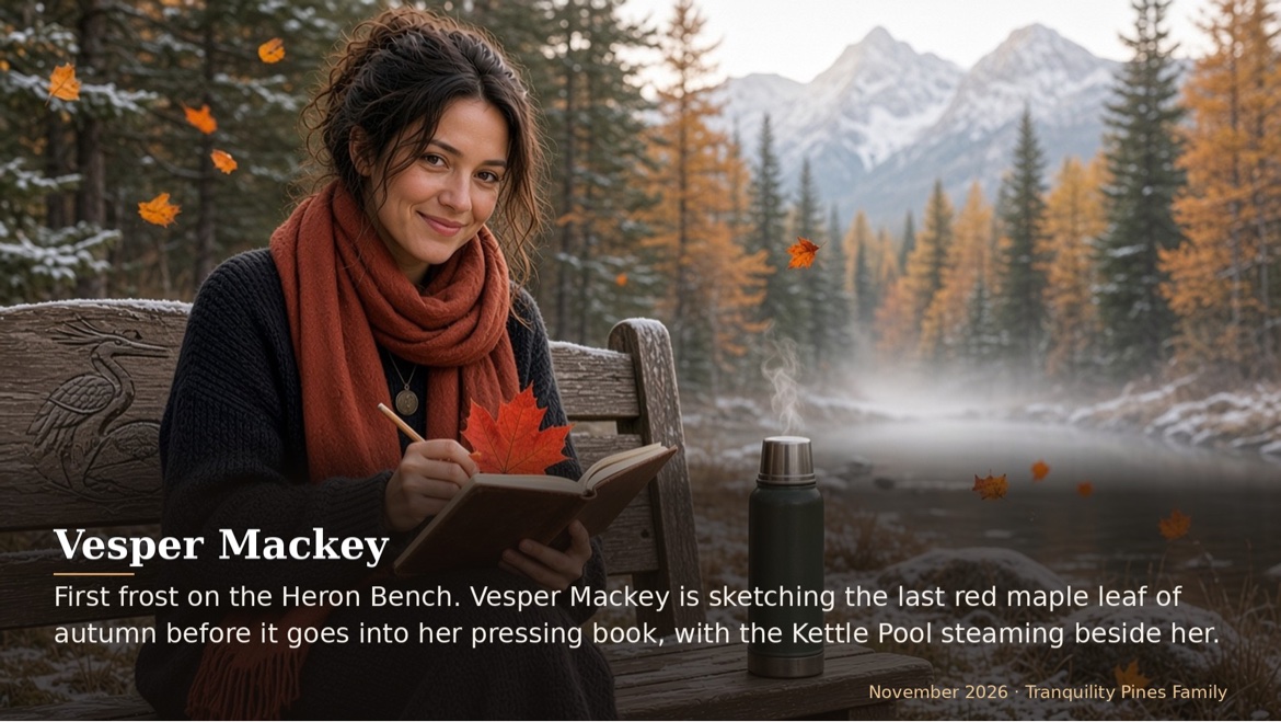First frost on the Heron Bench. Vesper Mackey is sketching the last red maple leaf of autumn before it...