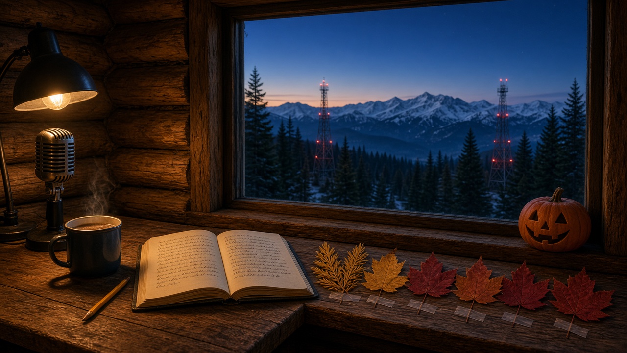 Six o'clock at the Night Wire desk. Coffee's on, the leaves from the walk are taped up, and the towers are waiting for f