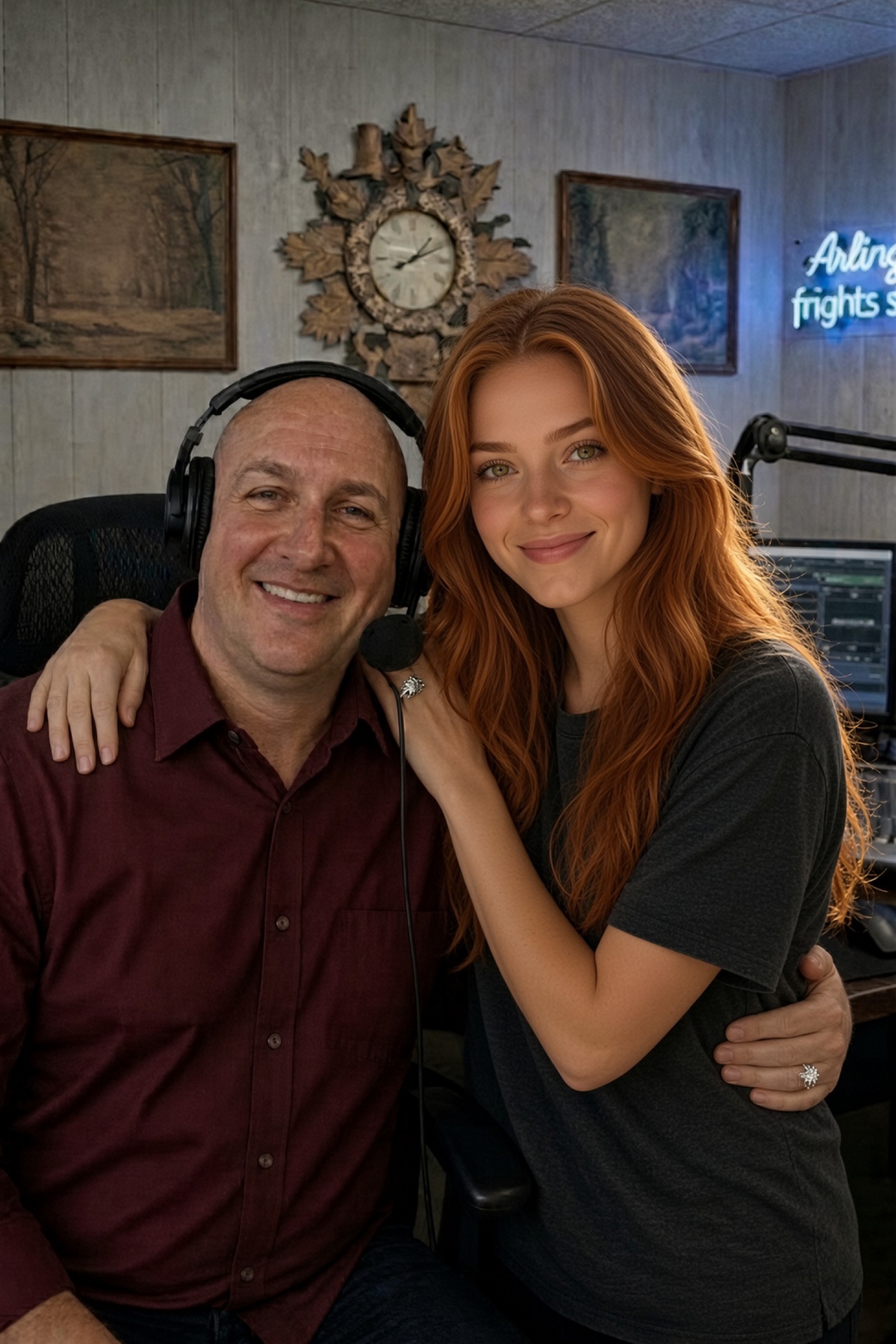 Ryan Mackey, producer and founder of 1140 WRTP, in the studio with his wife Erika